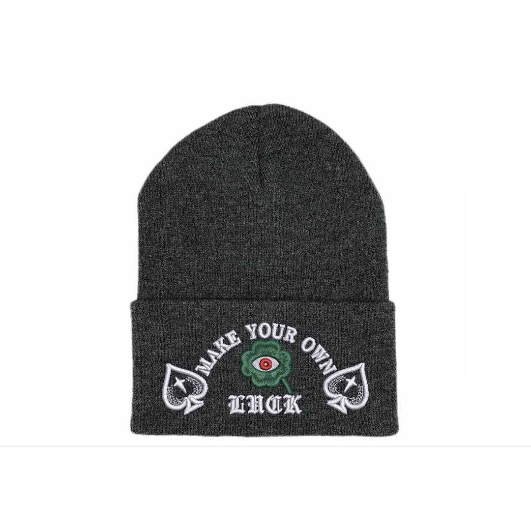 "Make Your Own Luck" Beanie 100% Hypoallergenic Acrylic. Length is approx. 12" Uncuffed